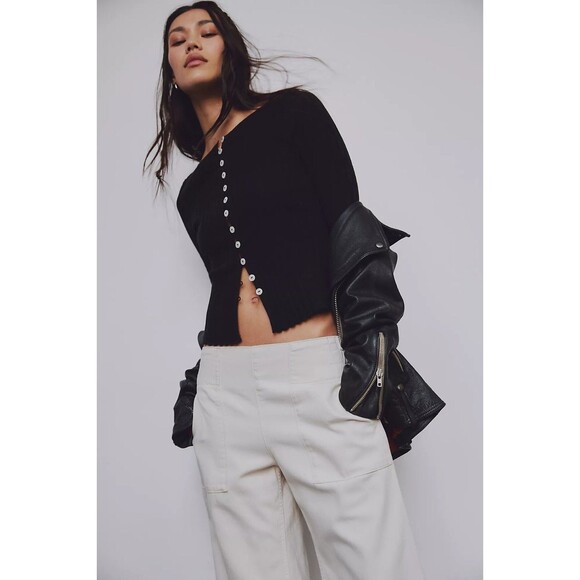 Free People Tilly Long-Sleeve Cardi Blouse Top Knit Ribbed Button Down S 280474 - Picture 1 of 10